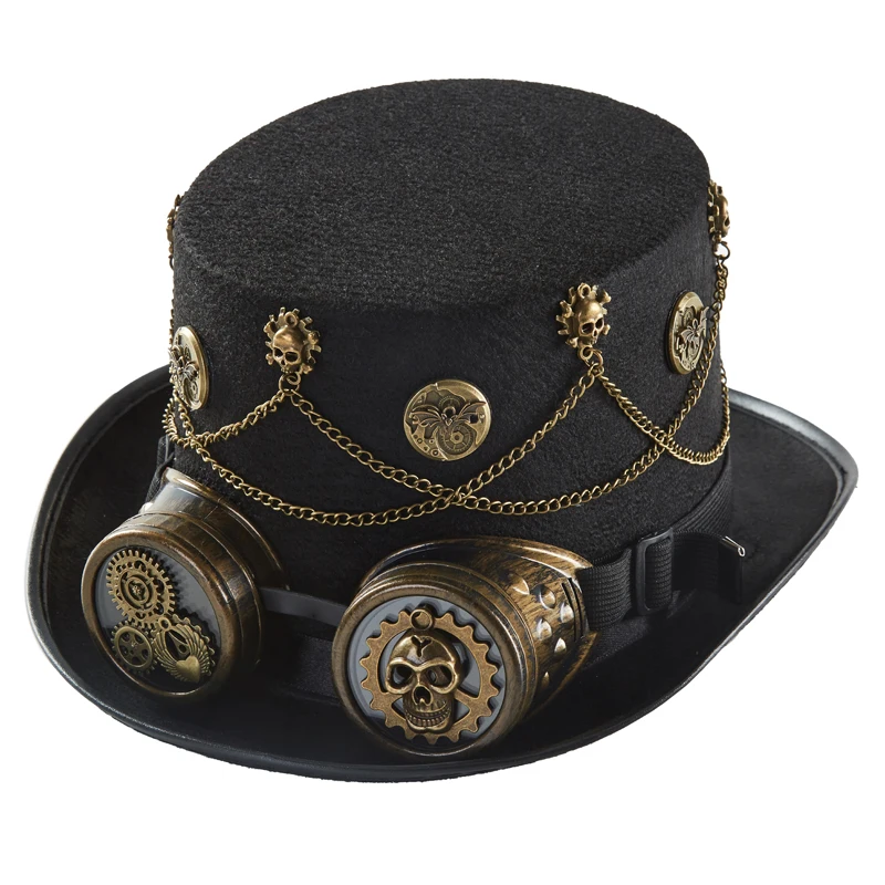Steampunk Fedora Hat Vintage Retro Gears Chains Party Top Hat With Goggles Cosplay Halloweeen Decors Hair Accessories Steampunk Fedora Hat Vintage Retro Gears Chains Party Top Hat With Goggles Cosplay Halloweeen Decors Hair Accessories