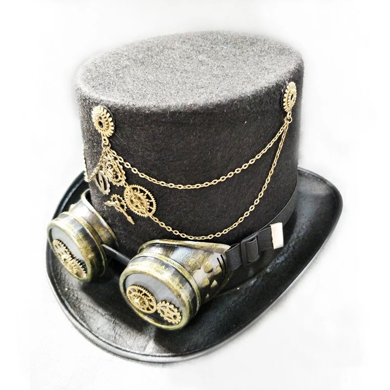 Steampunk Gothic Fedora Hat With Depatchable Retro Glasses Punk Gears Chains Gentleman Top Hat Fashion Show Steampunk Gothic Fedora Hat With Depatchable Retro Glasses Punk Gears Chains Gentleman Top Hat Fashion Show