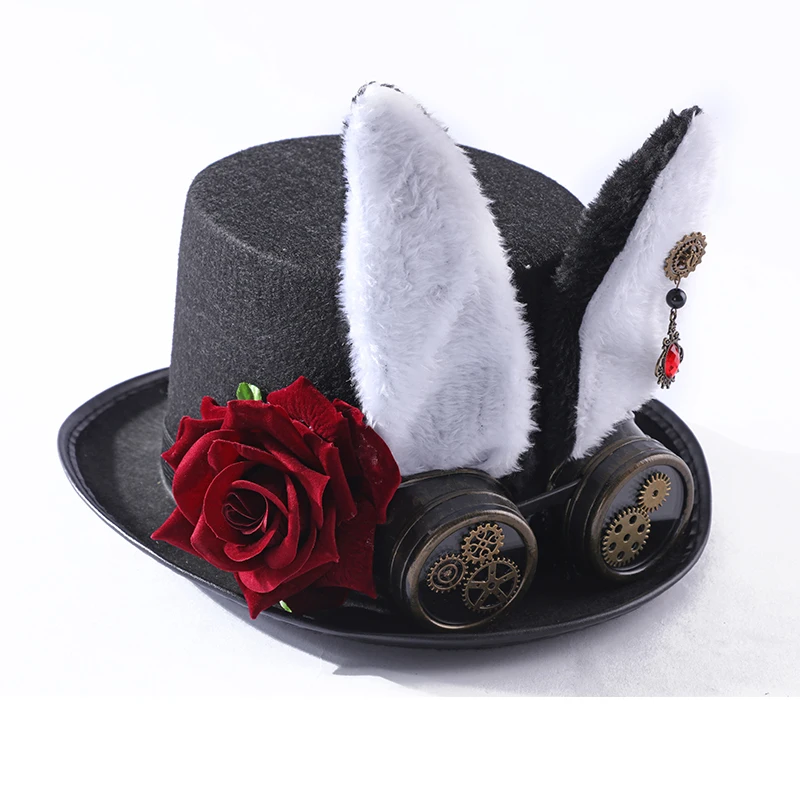 Steampunk Hat Detachable Goggles Halloween Retro Top Hat Black Polyester Adult Cosplay Gothic Hat Novelty Rabbit Ears Steampunk Hat Detachable Goggles Halloween Retro Top Hat Black Polyester Adult Cosplay Gothic Hat Novelty Rabbit Ears