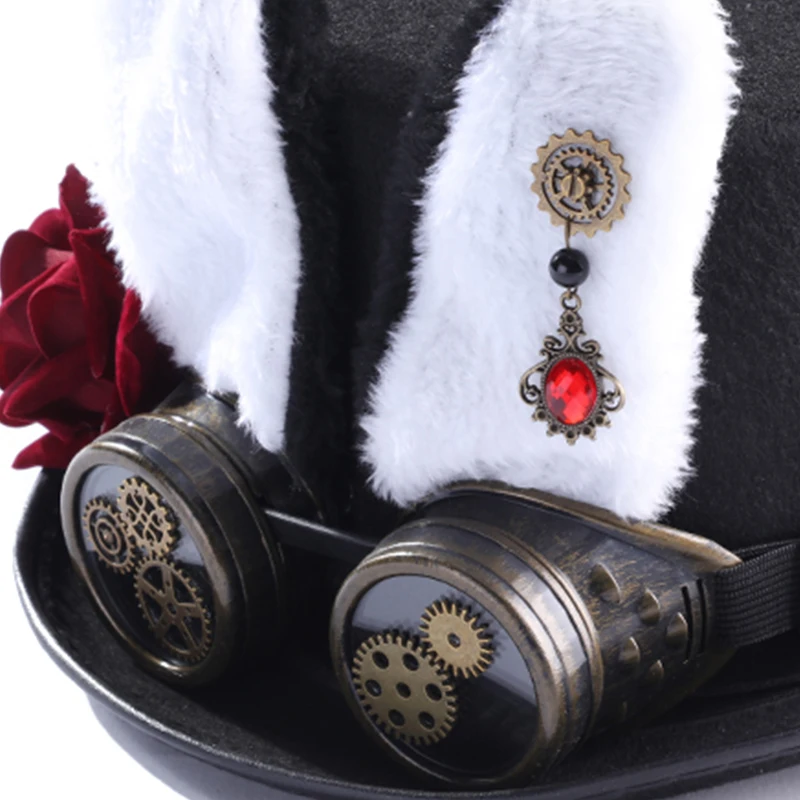 Steampunk Hat Detachable Goggles Halloween Retro Top Hat Black Polyester Adult Cosplay Gothic Hat Novelty Rabbit Ears Steampunk Hat Detachable Goggles Halloween Retro Top Hat Black Polyester Adult Cosplay Gothic Hat Novelty Rabbit Ears