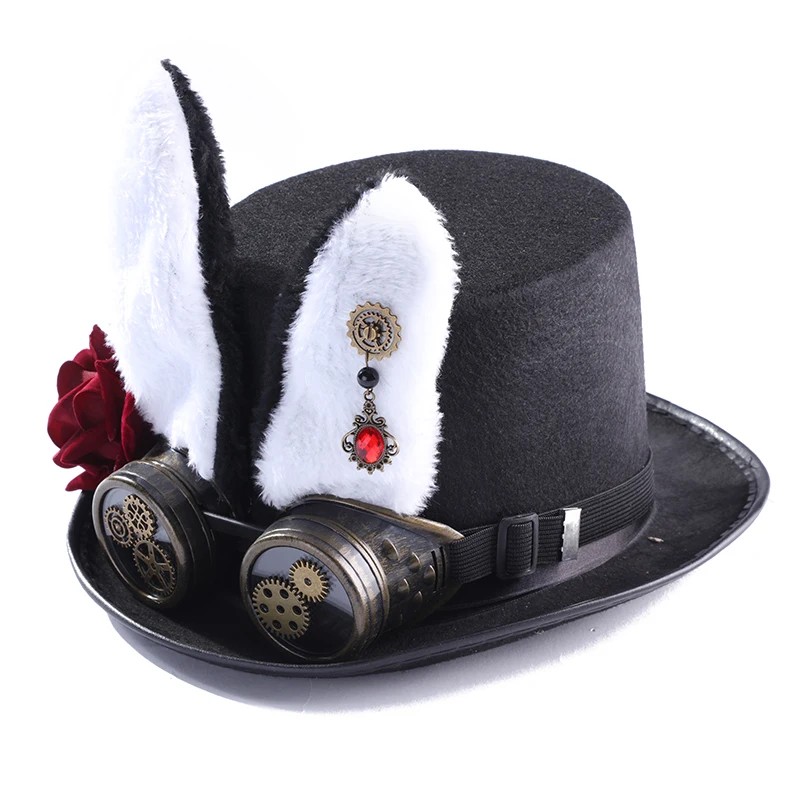 Steampunk Hat Detachable Goggles Halloween Retro Top Hat Black Polyester Adult Cosplay Gothic Hat Novelty Rabbit Ears Steampunk Hat Detachable Goggles Halloween Retro Top Hat Black Polyester Adult Cosplay Gothic Hat Novelty Rabbit Ears