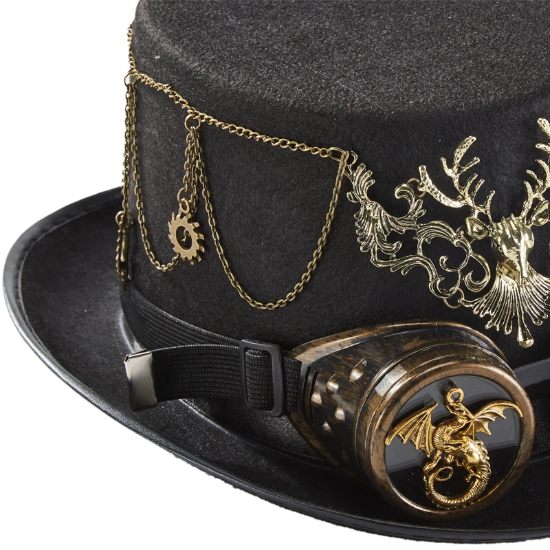 Steampunk Hat Elk Gears Chain Top Hat Vintage Halloween Deer Head Fedora Costume Party Goggles Hats Steampunk Hat Elk Gears Chain Top Hat Vintage Halloween Deer Head Fedora Costume Party Goggles Hats