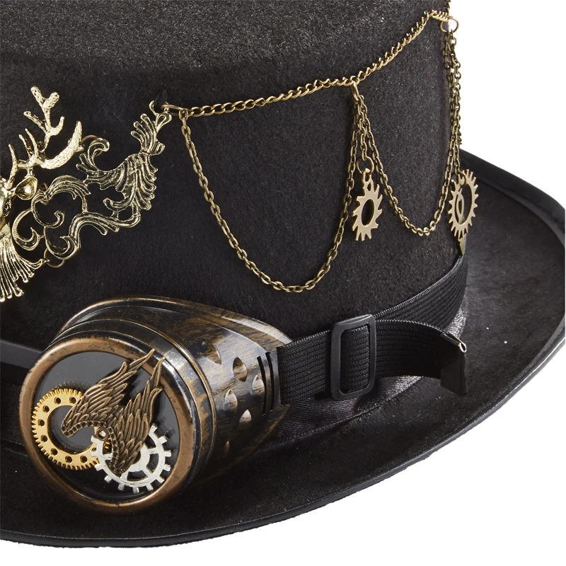 Steampunk Hat Elk Gears Chain Top Hat Vintage Halloween Deer Head Fedora Costume Party Goggles Hats Steampunk Hat Elk Gears Chain Top Hat Vintage Halloween Deer Head Fedora Costume Party Goggles Hats