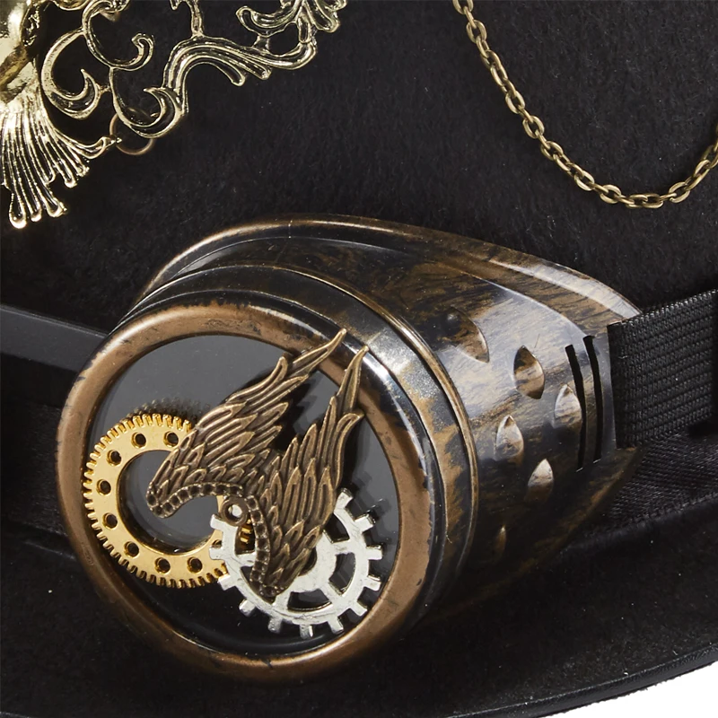 Steampunk Hat Elk Gears Chain Top Hat Vintage Halloween Deer Head Fedora Costume Party Goggles Hats Steampunk Hat Elk Gears Chain Top Hat Vintage Halloween Deer Head Fedora Costume Party Goggles Hats