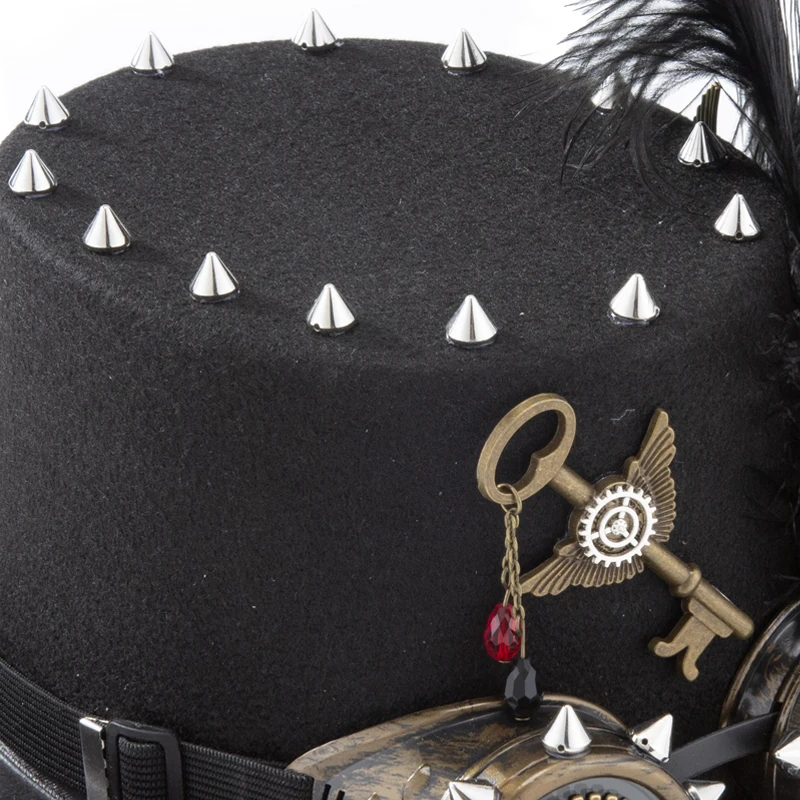 Steampunk Hat Gothic Gears Key Roses Feather Headwear Retro Rivets Black Fedoras Cosplay Anime Top Hat Steampunk Hat Gothic Gears Key Roses Feather Headwear Retro Rivets Black Fedoras Cosplay Anime Top Hat