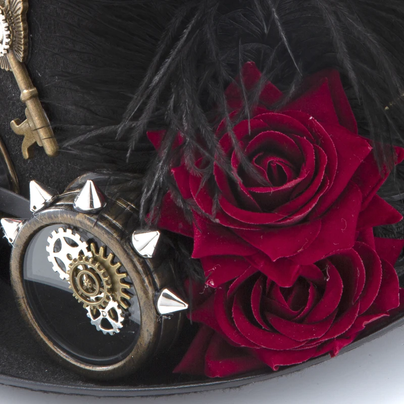 Steampunk Hat Gothic Gears Key Roses Feather Headwear Retro Rivets Black Fedoras Cosplay Anime Top Hat Steampunk Hat Gothic Gears Key Roses Feather Headwear Retro Rivets Black Fedoras Cosplay Anime Top Hat