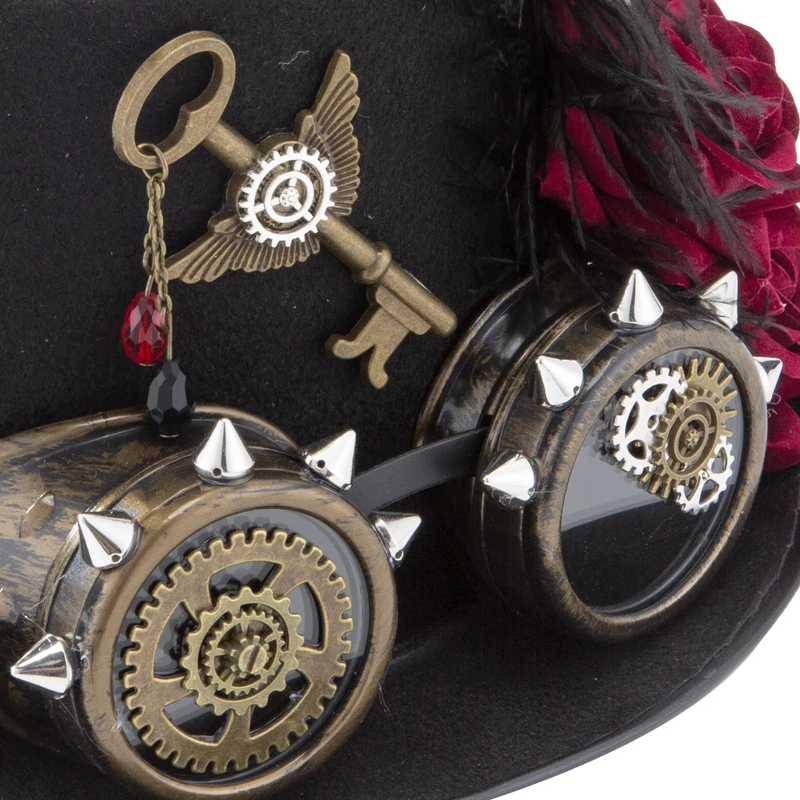 Steampunk Hat Gothic Gears Key Roses Feather Headwear Retro Rivets Black Fedoras Cosplay Anime Top Hat Steampunk Hat Gothic Gears Key Roses Feather Headwear Retro Rivets Black Fedoras Cosplay Anime Top Hat