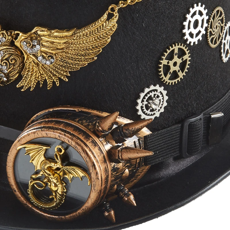 Steampunk Hat With Goggles Gothic Antique Gold Color Wings Heart Top Hat Baroque Dragon Gears Hat Halloween Party Decors Steampunk Hat With Goggles Gothic Antique Gold Color Wings Heart Top Hat Baroque Dragon Gears Hat Halloween Party Decors