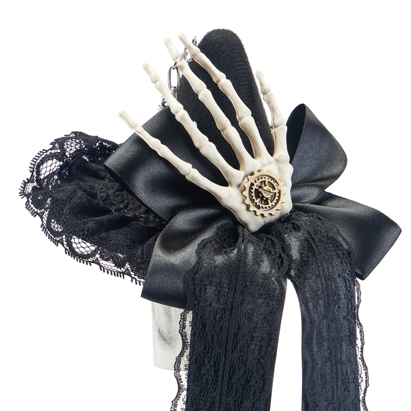 Steampunk Lolita Bowknot Skeleton Hand Mini Top Hat Halloween Witch Small Hats with Ribbon Cos Headwear Steampunk Lolita Bowknot Skeleton Hand Mini Top Hat Halloween Witch Small Hats with Ribbon Cos Headwear