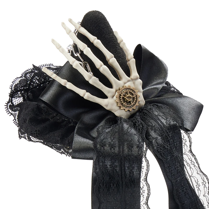 Steampunk Lolita Bowknot Skeleton Hand Mini Top Hat Halloween Witch Small Hats with Ribbon Cos Headwear Steampunk Lolita Bowknot Skeleton Hand Mini Top Hat Halloween Witch Small Hats with Ribbon Cos Headwear