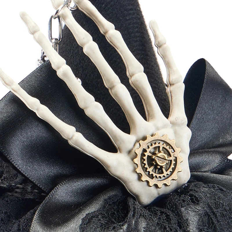 Steampunk Lolita Bowknot Skeleton Hand Mini Top Hat Halloween Witch Small Hats with Ribbon Cos Headwear Steampunk Lolita Bowknot Skeleton Hand Mini Top Hat Halloween Witch Small Hats with Ribbon Cos Headwear