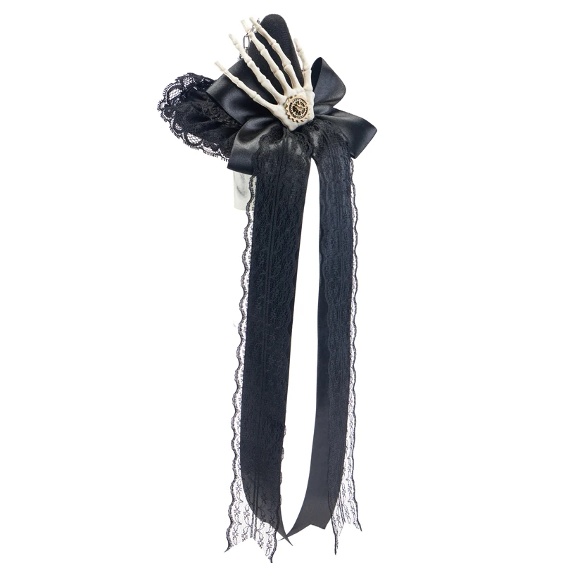 Steampunk Lolita Bowknot Skeleton Hand Mini Top Hat Halloween Witch Small Hats with Ribbon Cos Headwear Steampunk Lolita Bowknot Skeleton Hand Mini Top Hat Halloween Witch Small Hats with Ribbon Cos Headwear