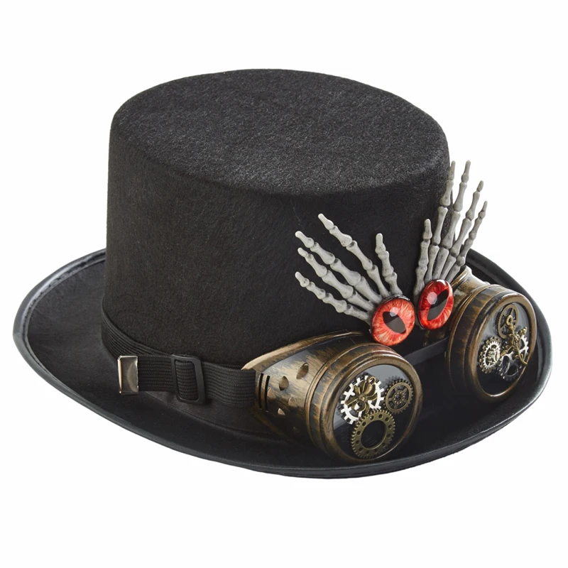 Steampunk Men Women Hat With Goggles Gothic Skeleton Hands Top Hat Jazz Hat Carnival Nightclub Hats Steampunk Men Women Hat With Goggles Gothic Skeleton Hands Top Hat Jazz Hat Carnival Nightclub Hats