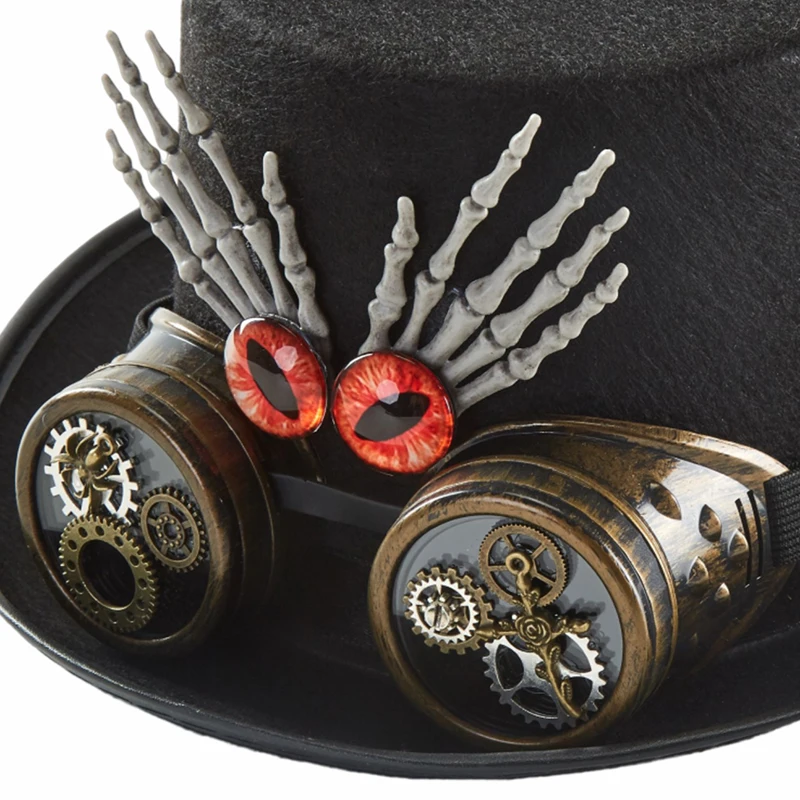 Steampunk Men Women Hat With Goggles Gothic Skeleton Hands Top Hat Jazz Hat Carnival Nightclub Hats Steampunk Men Women Hat With Goggles Gothic Skeleton Hands Top Hat Jazz Hat Carnival Nightclub Hats