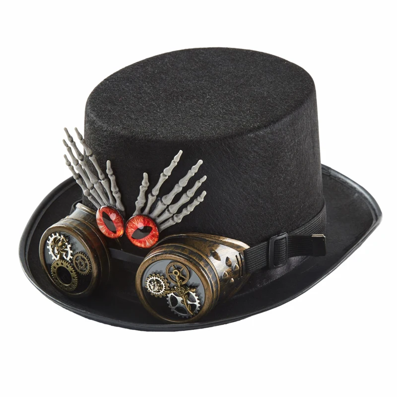 Steampunk Men Women Hat With Goggles Gothic Skeleton Hands Top Hat Jazz Hat Carnival Nightclub Hats Steampunk Men Women Hat With Goggles Gothic Skeleton Hands Top Hat Jazz Hat Carnival Nightclub Hats