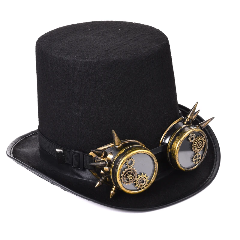 Steampunk Men Women Steampunk Top Hat Gears Spike Goggles Cosplay Costume Gothic Hat Black Steampunk Men Women Steampunk Top Hat Gears Spike Goggles Cosplay Costume Gothic Hat Black