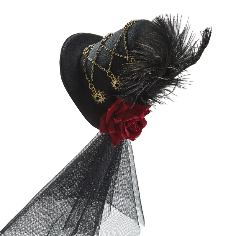 Steampunk Mini Hat Halloween Party Gothic Gears Mini Top Hat with Lace Leather Rose Hair Clip Steampunk Mini Hat Halloween Party Gothic Gears Mini Top Hat with Lace Leather Rose Hair Clip