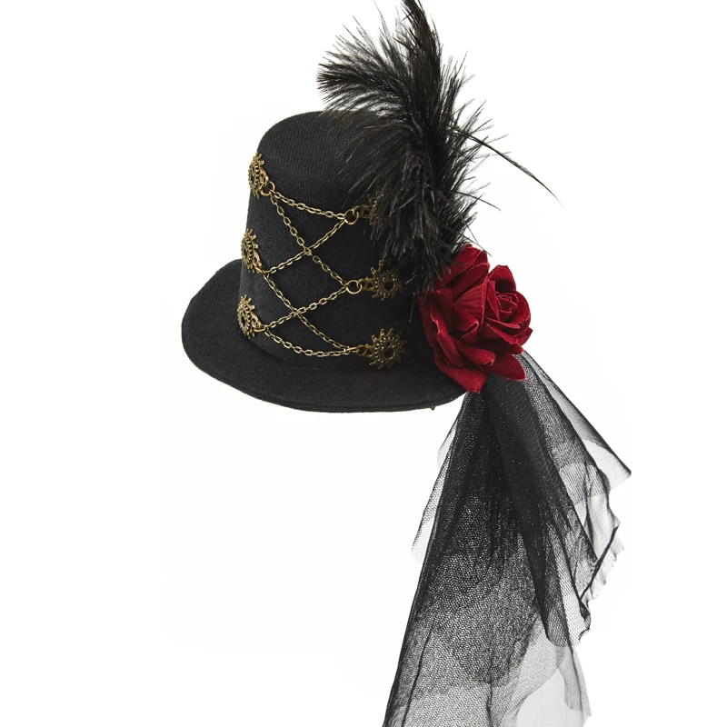 Steampunk Mini Hat Halloween Party Gothic Gears Mini Top Hat with Lace Leather Rose Hair Clip Steampunk Mini Hat Halloween Party Gothic Gears Mini Top Hat with Lace Leather Rose Hair Clip