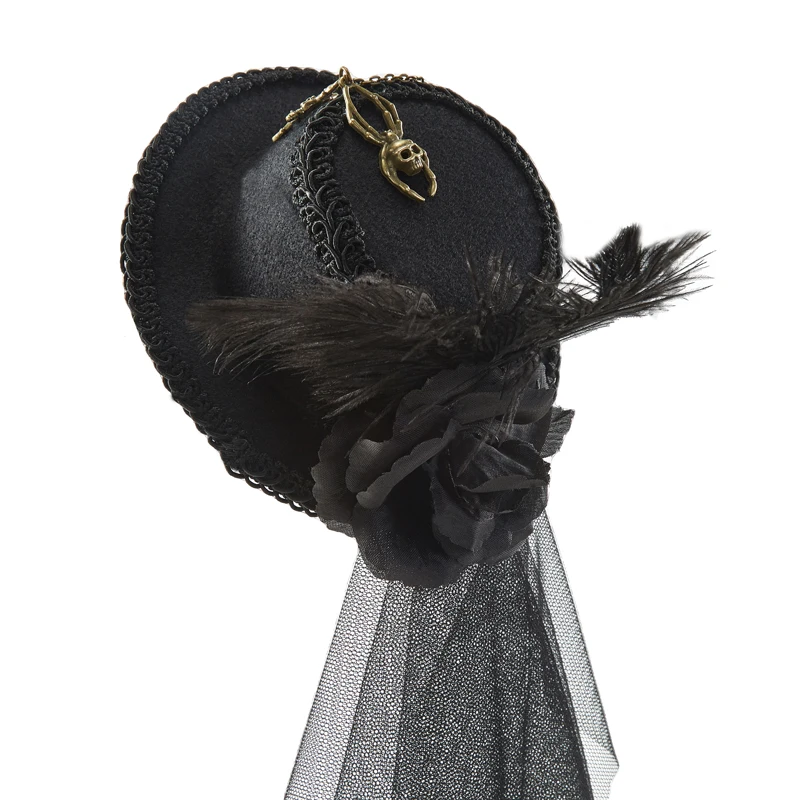 Steampunk Mini Top Hat Gear Chain Feather Cosplay Mini Hat With Veil Halloween Party Hats Hair Clip Steampunk Mini Top Hat Gear Chain Feather Cosplay Mini Hat With Veil Halloween Party Hats Hair Clip