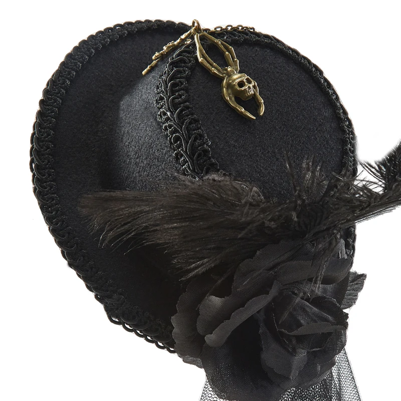 Steampunk Mini Top Hat Gear Chain Feather Cosplay Mini Hat With Veil Halloween Party Hats Hair Clip Steampunk Mini Top Hat Gear Chain Feather Cosplay Mini Hat With Veil Halloween Party Hats Hair Clip