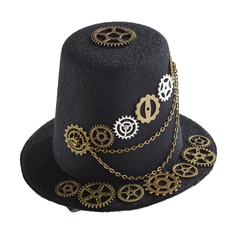 Steampunk Mini Top Hat Gothic Women’s Gear Chain Fedoras Vintae Retro Cosplay Party Little Hat Hairpin Steampunk Mini Top Hat Gothic Women’s Gear Chain Fedoras Vintae Retro Cosplay Party Little Hat Hairpin