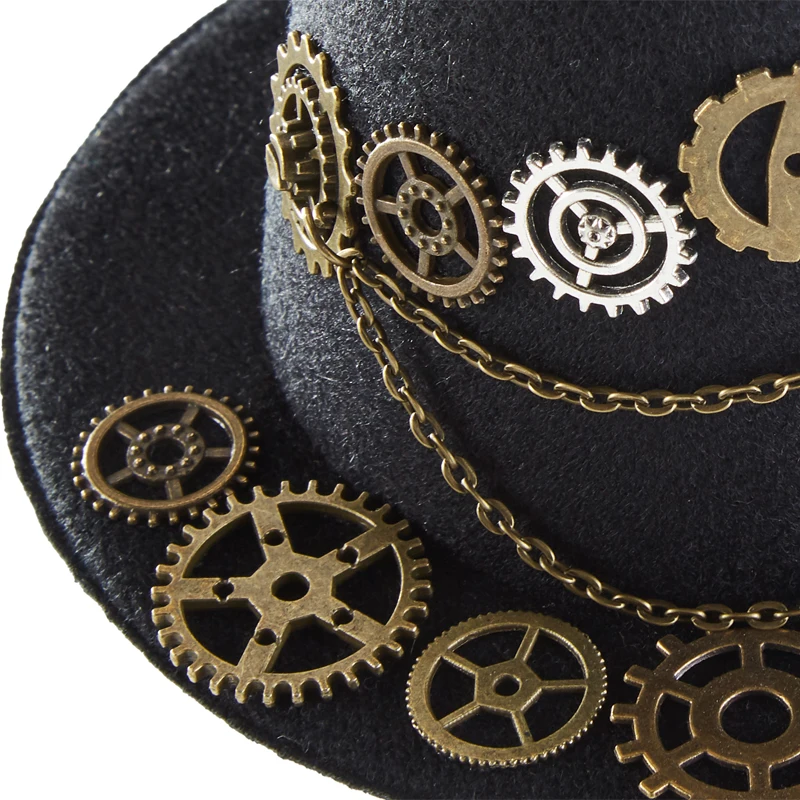 Steampunk Mini Top Hat Gothic Women’s Gear Chain Fedoras Vintae Retro Cosplay Party Little Hat Hairpin Steampunk Mini Top Hat Gothic Women’s Gear Chain Fedoras Vintae Retro Cosplay Party Little Hat Hairpin