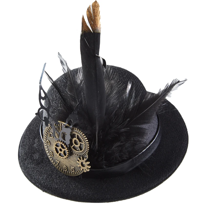 Steampunk Mini Top Hat Hairpin Gothic Clock Hands Feather Gears Little Hat Hair Clip Steampunk Mini Top Hat Hairpin Gothic Clock Hands Feather Gears Little Hat Hair Clip