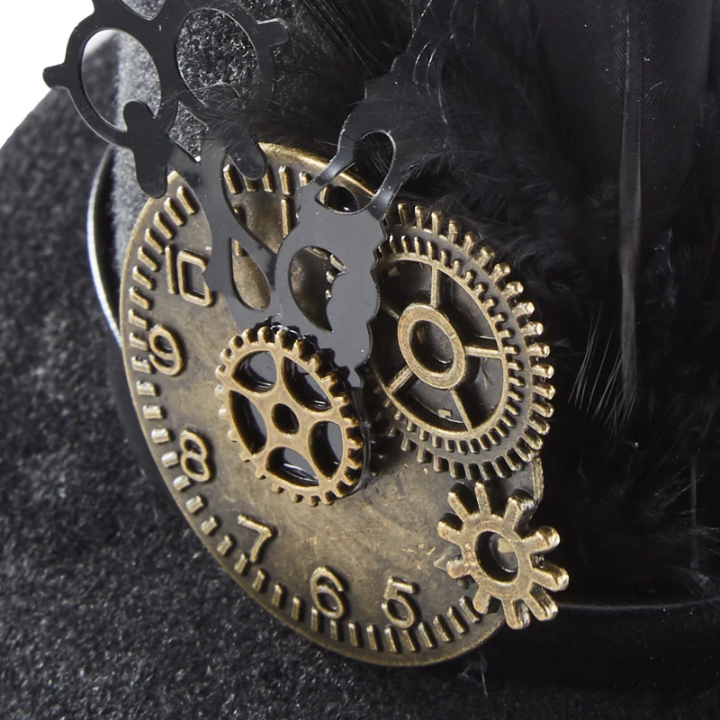 Steampunk Mini Top Hat Hairpin Gothic Clock Hands Feather Gears Little Hat Hair Clip Steampunk Mini Top Hat Hairpin Gothic Clock Hands Feather Gears Little Hat Hair Clip