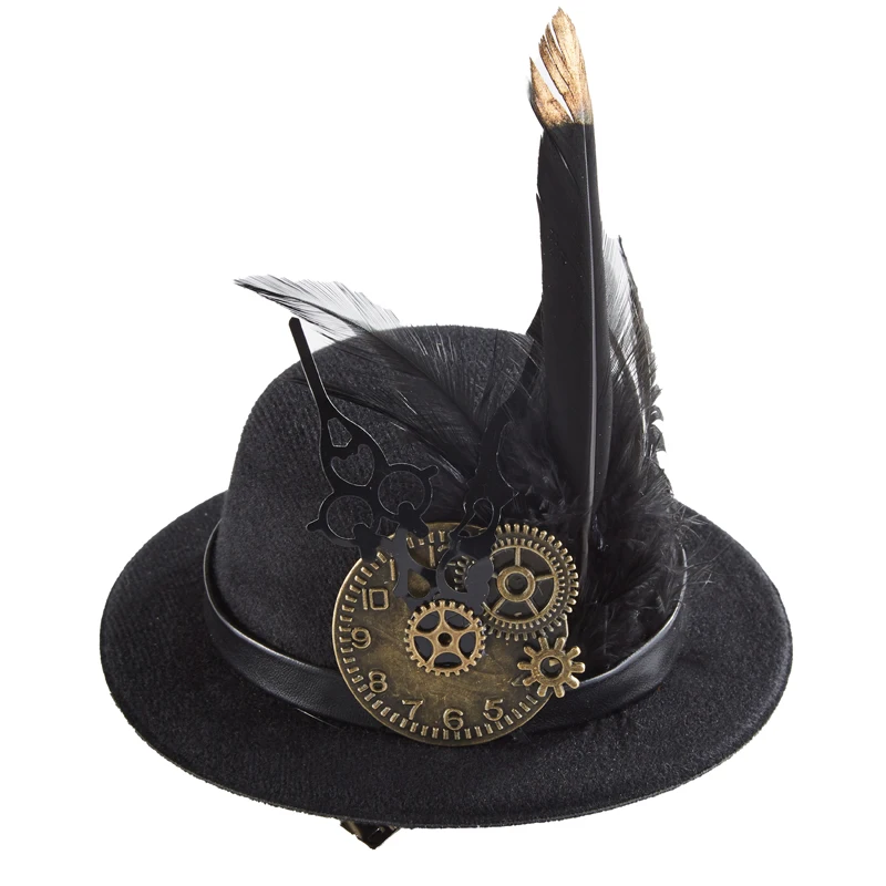 Steampunk Mini Top Hat Hairpin Gothic Clock Hands Feather Gears Little Hat Hair Clip Steampunk Mini Top Hat Hairpin Gothic Clock Hands Feather Gears Little Hat Hair Clip