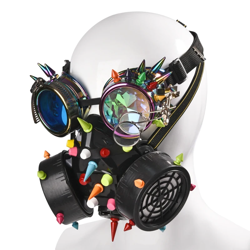 Steampunk Multi colors Spikes Mask Rivets Face Dust Gas Mask Costumes Punk Glasses with Mask Set Party Halloween Cos Steampunk Multi colors Spikes Mask Rivets Face Dust Gas Mask Costumes Punk Glasses with Mask Set Party Halloween Cos
