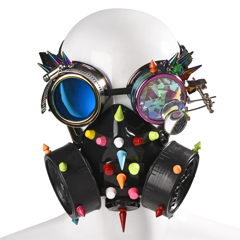 Steampunk Multi colors Spikes Mask Rivets Face Dust Gas Mask Costumes Punk Glasses with Mask Set Party Halloween Cos Steampunk Multi colors Spikes Mask Rivets Face Dust Gas Mask Costumes Punk Glasses with Mask Set Party Halloween Cos