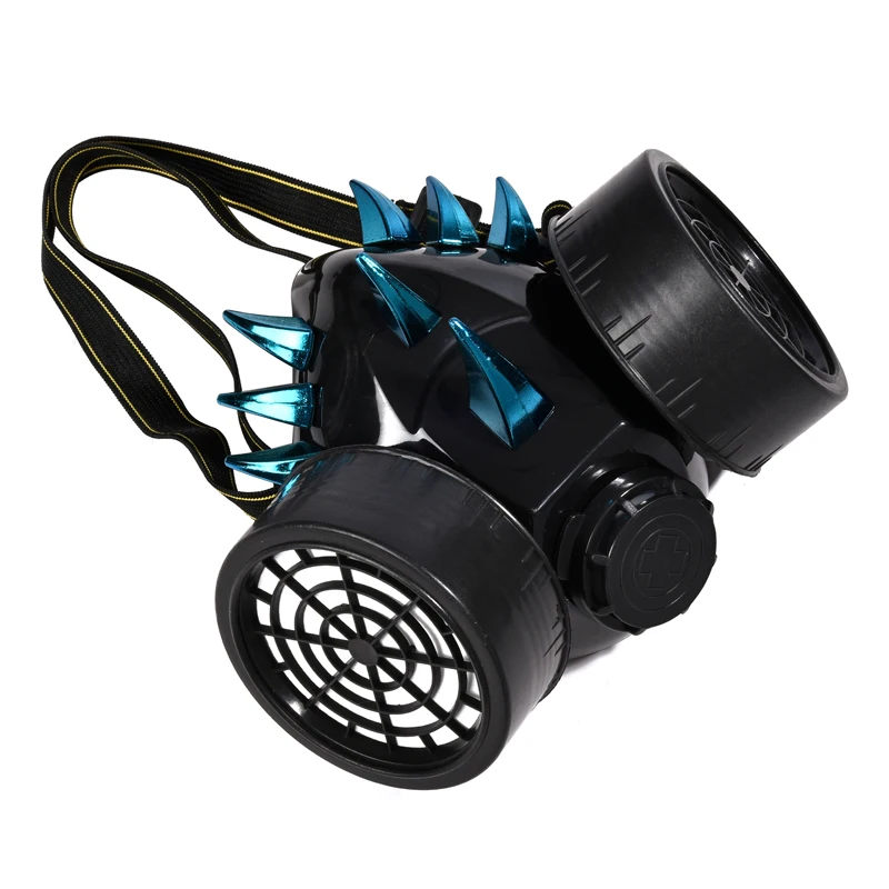 Steampunk Respirator 2 Canisters 1 Valve Rave Cos Blue Horn Spikes Punk Industrial Rivets Masks Party Festival Retro Mask Steampunk Respirator 2 Canisters 1 Valve Rave Cos Blue Horn Spikes Punk Industrial Rivets Masks Party Festival Retro Mask