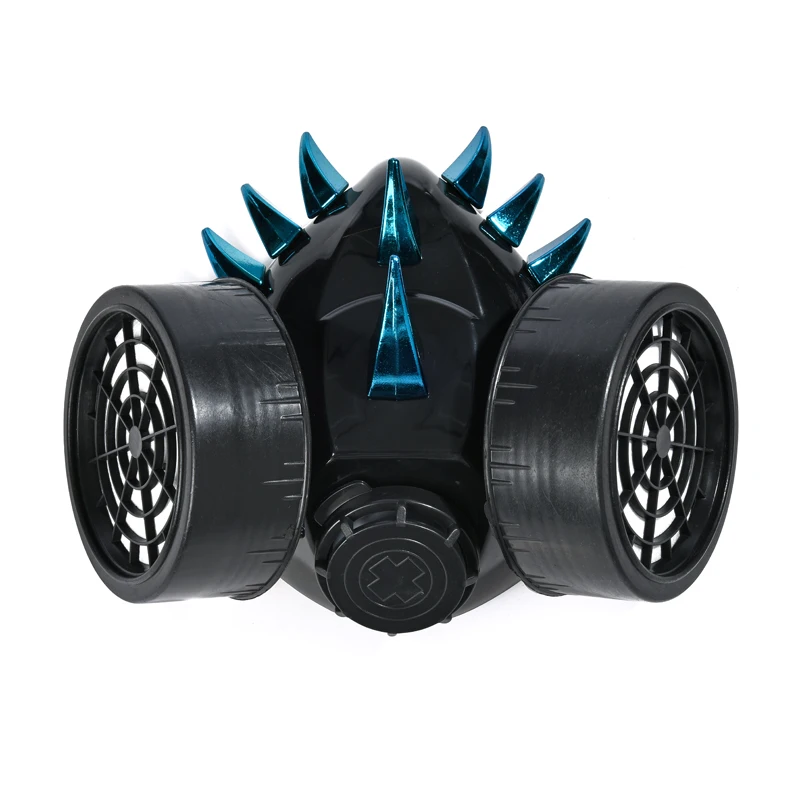 Steampunk Respirator 2 Canisters 1 Valve Rave Cos Blue Horn Spikes Punk Industrial Rivets Masks Party Festival Retro Mask Steampunk Respirator 2 Canisters 1 Valve Rave Cos Blue Horn Spikes Punk Industrial Rivets Masks Party Festival Retro Mask