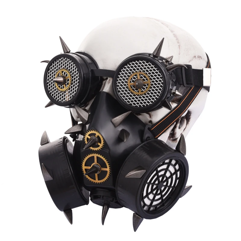 Steampunk Retro Black Metal Rivets Steampunk Cyber Mask with Spikes Goggles Cosplay Army Game Gothic Mask Halloween Props Steampunk Retro Black Metal Rivets Steampunk Cyber Mask with Spikes Goggles Cosplay Army Game Gothic Mask Halloween Props