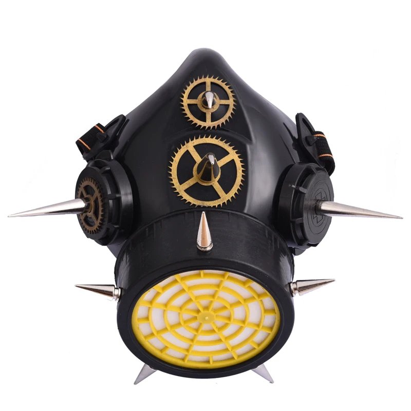 Steampunk Rivets Mask Hip-hop Halloween Party Masks Motorcycle Cyber Respirator 1 Canister I Valve Mask With Gears & Spikes Steampunk Rivets Mask Hip-hop Halloween Party Masks Motorcycle Cyber Respirator 1 Canister I Valve Mask With Gears & Spikes