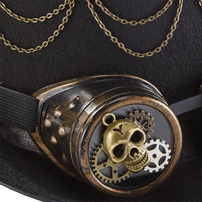 Steampunk Top Hat Gears Skull Chains Hat Gothic Goggles Hat for Party Halloween Steampunk Top Hat Gears Skull Chains Hat Gothic Goggles Hat for Party Halloween