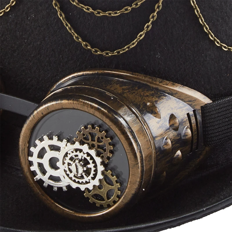 Steampunk Top Hat Gears Skull Chains Hat Gothic Goggles Hat for Party Halloween Steampunk Top Hat Gears Skull Chains Hat Gothic Goggles Hat for Party Halloween
