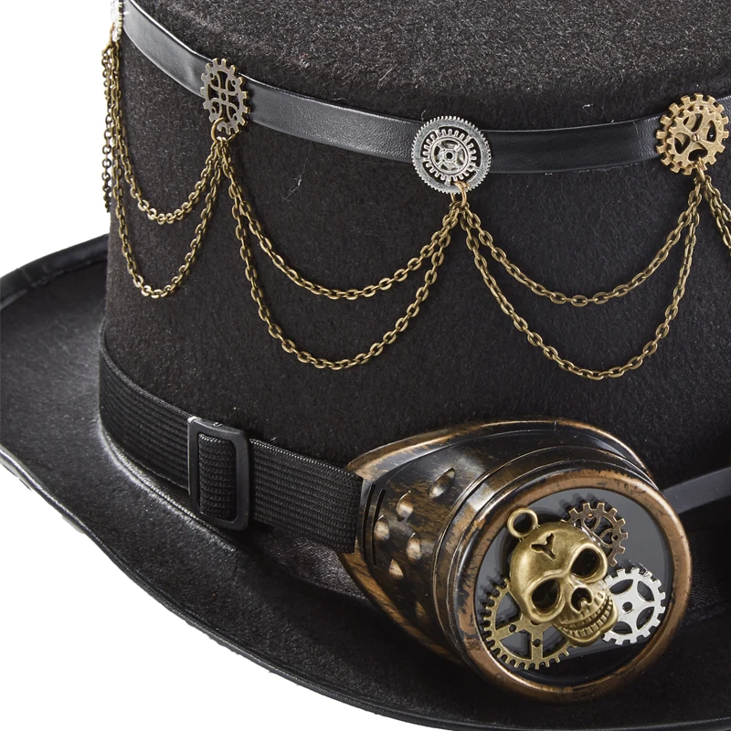 Steampunk Top Hat Gears Skull Chains Hat Gothic Goggles Hat for Party Halloween Steampunk Top Hat Gears Skull Chains Hat Gothic Goggles Hat for Party Halloween