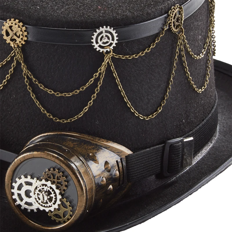 Steampunk Top Hat Gears Skull Chains Hat Gothic Goggles Hat for Party Halloween Steampunk Top Hat Gears Skull Chains Hat Gothic Goggles Hat for Party Halloween