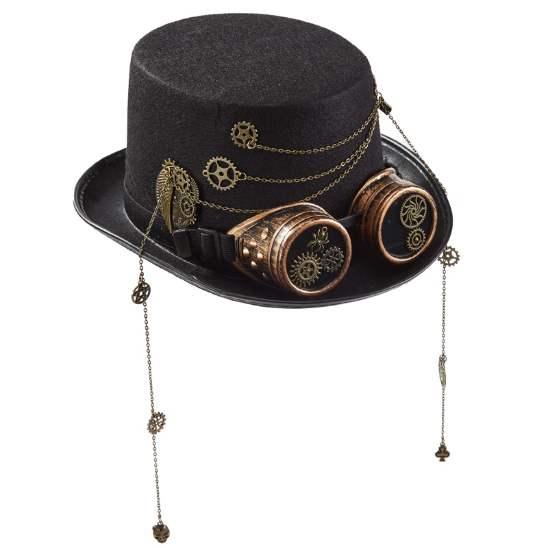 Steampunk Top Hat Goggles Gears Chains Black Steampunk Top Hat Goggles Gears Chains Black
