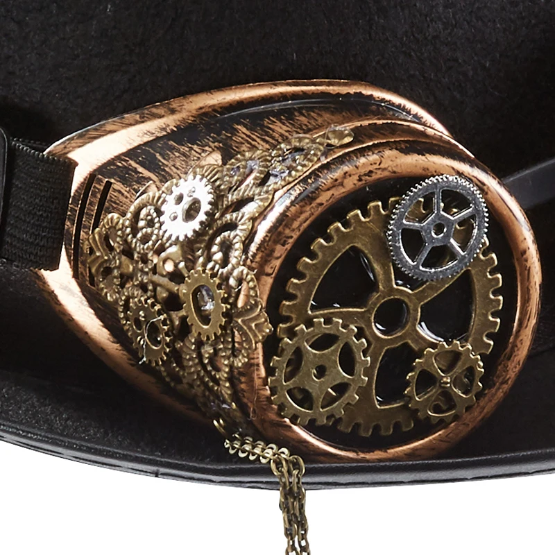 Steampunk Top Hat Goggles Gears Chains Black Steampunk Top Hat Goggles Gears Chains Black
