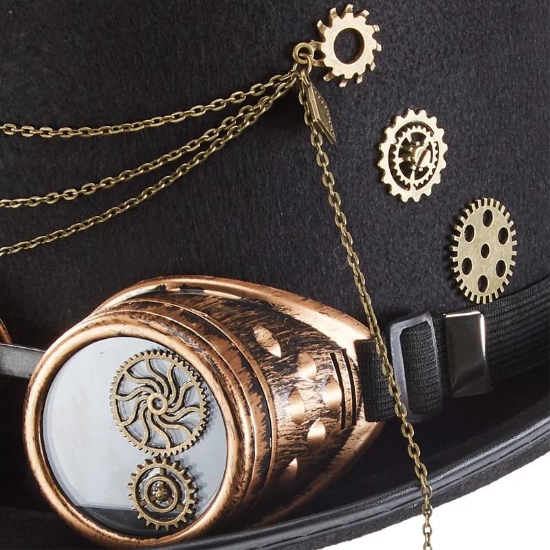 Steampunk Top Hat Goggles Gears Chains Black Steampunk Top Hat Goggles Gears Chains Black