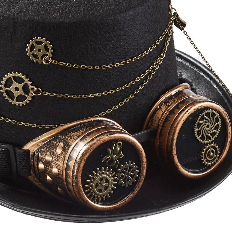 Steampunk Top Hat Goggles Gears Chains Black Steampunk Top Hat Goggles Gears Chains Black