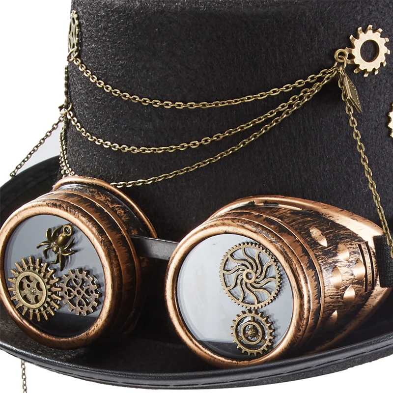 Steampunk Top Hat Goggles Gears Chains Black Steampunk Top Hat Goggles Gears Chains Black