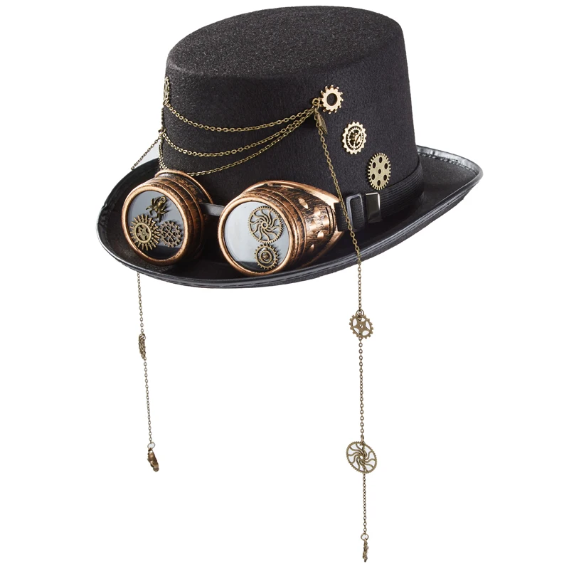 Steampunk Top Hat Goggles Gears Chains Black Steampunk Top Hat Goggles Gears Chains Black