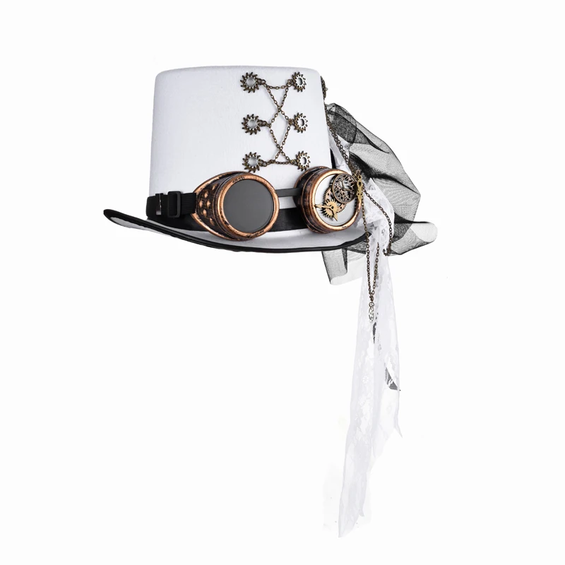 Steampunk Top Hat Goggles White Color Steampunk Top Hat Goggles White Color