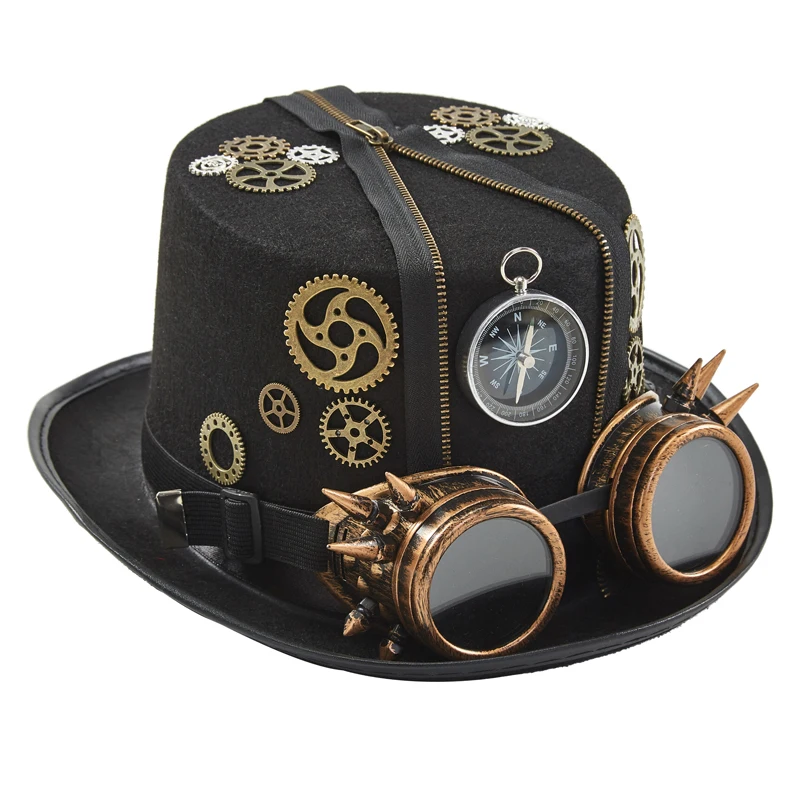 Steampunk Top Hat Punk Retro Compass Gears Zipper Fedora Men Women Gothic Cosplay Party Hair Accessories Steampunk Top Hat Punk Retro Compass Gears Zipper Fedora Men Women Gothic Cosplay Party Hair Accessories