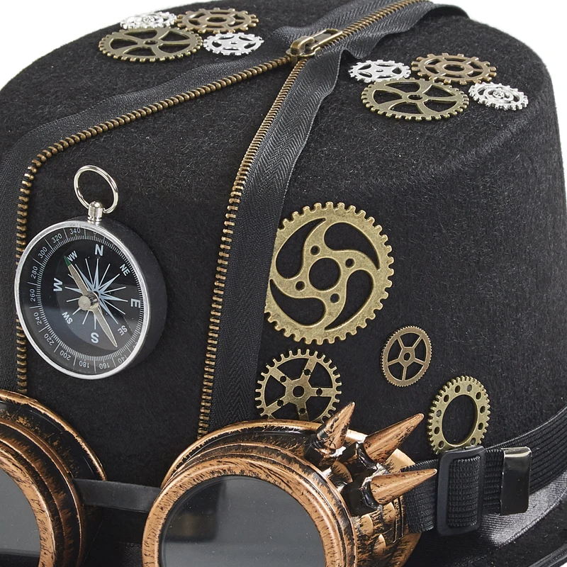Steampunk Top Hat Punk Retro Compass Gears Zipper Fedora Men Women Gothic Cosplay Party Hair Accessories Steampunk Top Hat Punk Retro Compass Gears Zipper Fedora Men Women Gothic Cosplay Party Hair Accessories