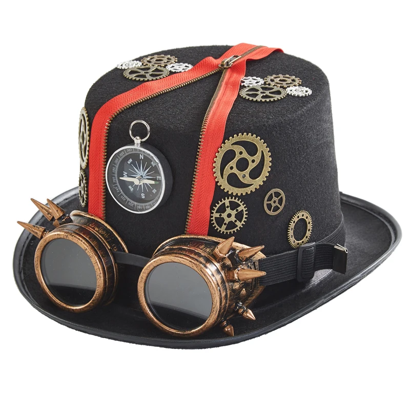 Steampunk Top Hat Punk Retro Compass Gears Zipper Fedora Men Women Gothic Cosplay Party Hair Accessories Steampunk Top Hat Punk Retro Compass Gears Zipper Fedora Men Women Gothic Cosplay Party Hair Accessories