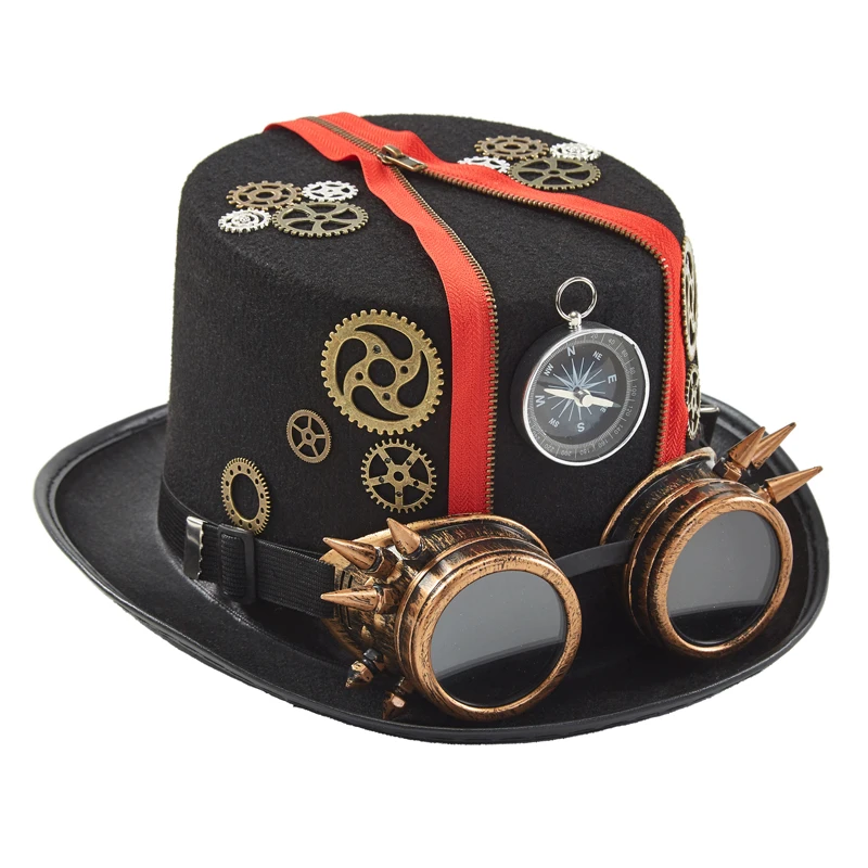 Steampunk Top Hat Punk Retro Compass Gears Zipper Fedora Men Women Gothic Cosplay Party Hair Accessories Steampunk Top Hat Punk Retro Compass Gears Zipper Fedora Men Women Gothic Cosplay Party Hair Accessories